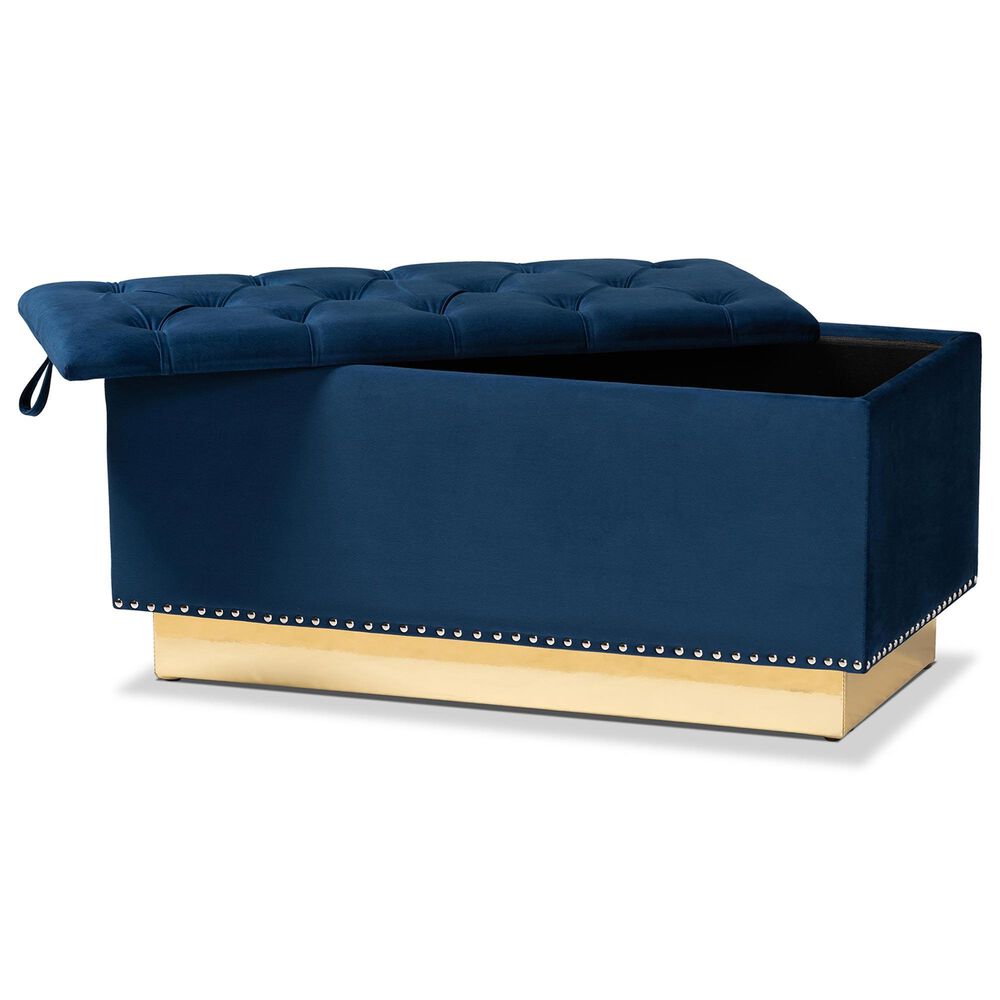 Baxton Studio Powell Storage Ottoman in Navy Blue and Gold, , large