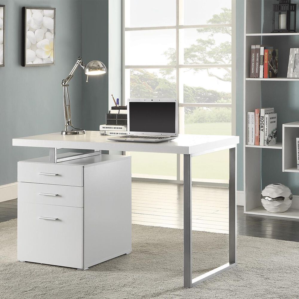 Pacific Landing Hilliard Writing Desk with File Drawer in White, , large