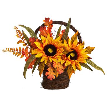 Nearly Natural Inc 16" Fall Sunflower Arrangement with Decorative Basket in Yellow, , large