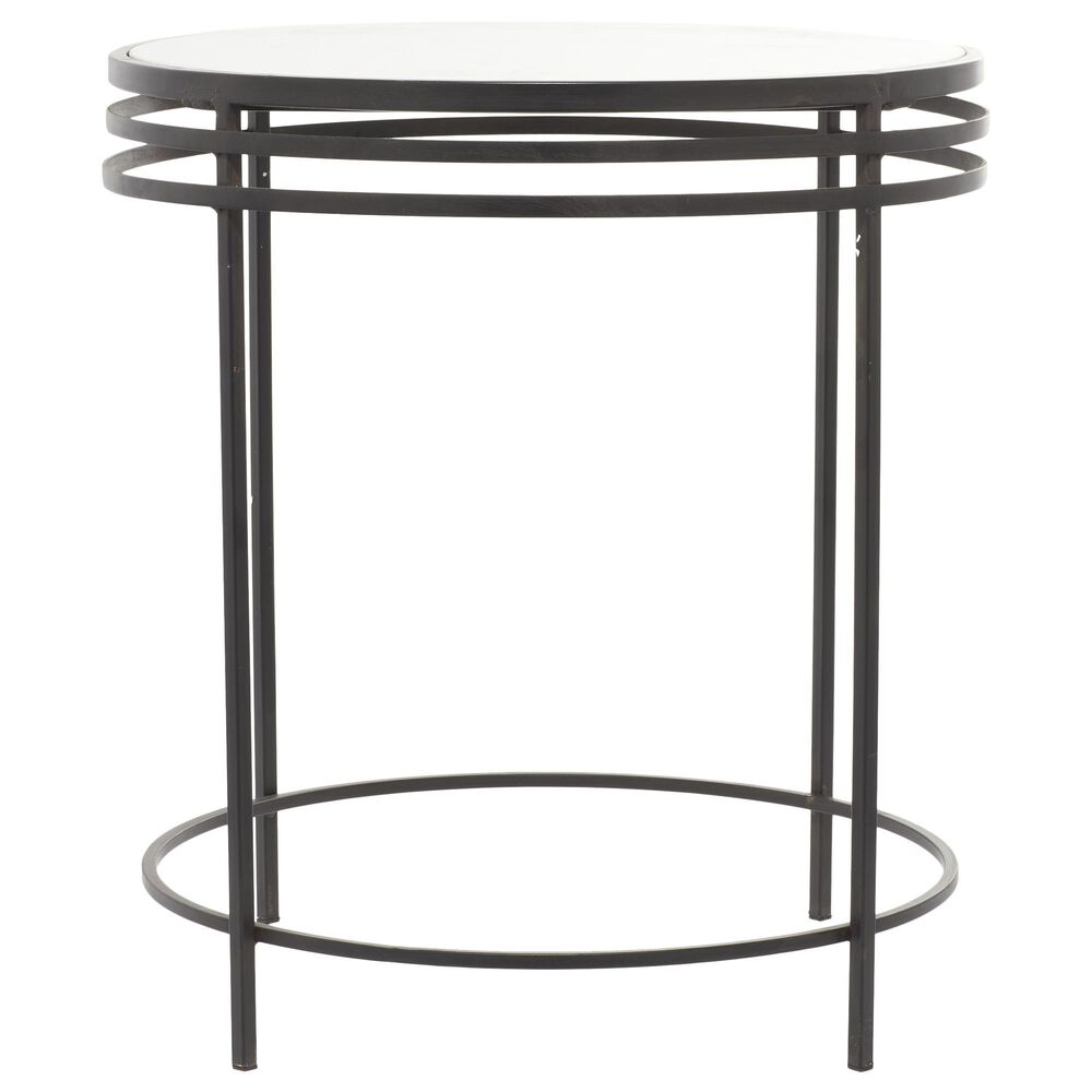 Uma Enterprises Metal Accent Table in White Marble and Matte Black, , large