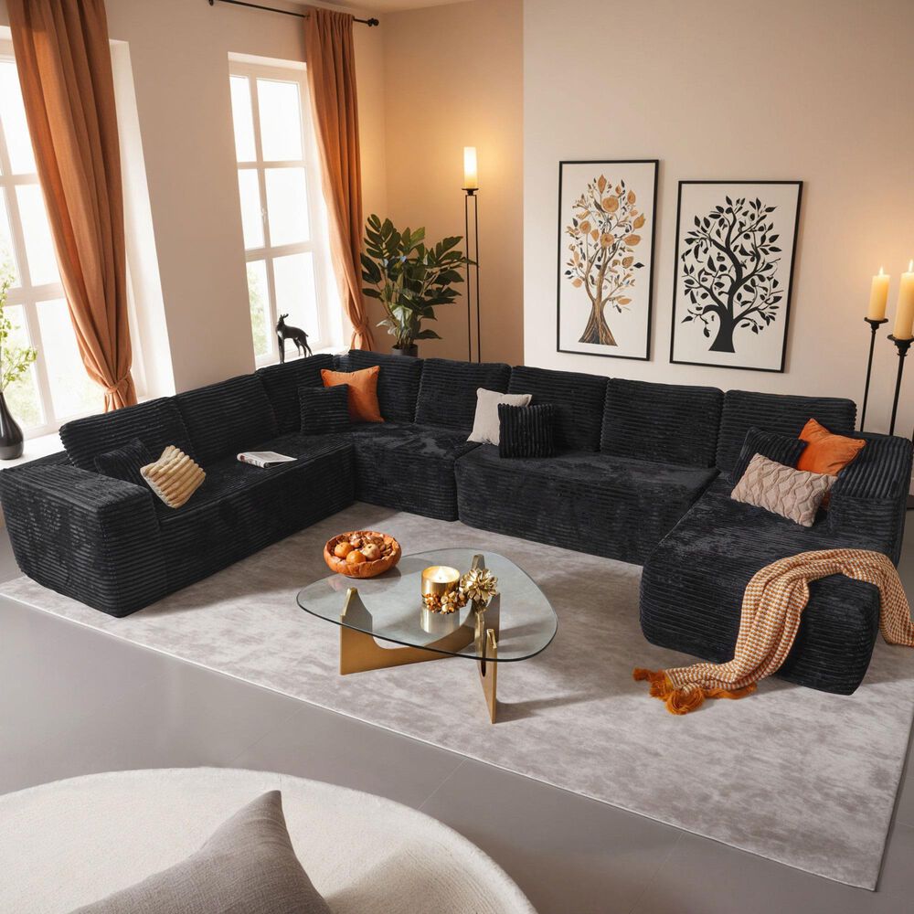 Noviland HOMLUX 4-Piece Mod U-Sectional with Chaise in Black, , large
