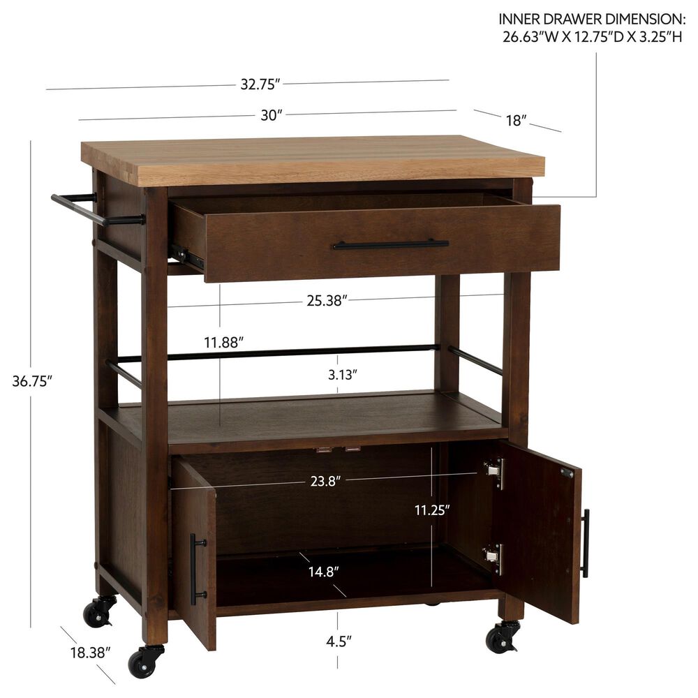 Linon Home Decor Lennix Kitchen Cart in Brown and Natural, , large