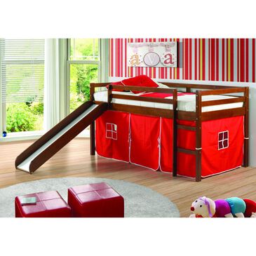 Forest Grove Twin Loft Bed with Slide and Red Tent in Light Espresso, , large