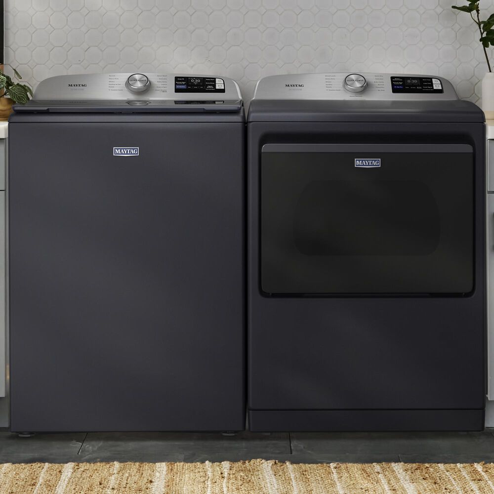 Maytag 5.3 Cu. Ft. Smart Pet Pro Top Load Impeller Washer and 7.4 Cu. Ft. Electric Smart Top Load Dryer Laundry Pair in Midnight Steel, , large