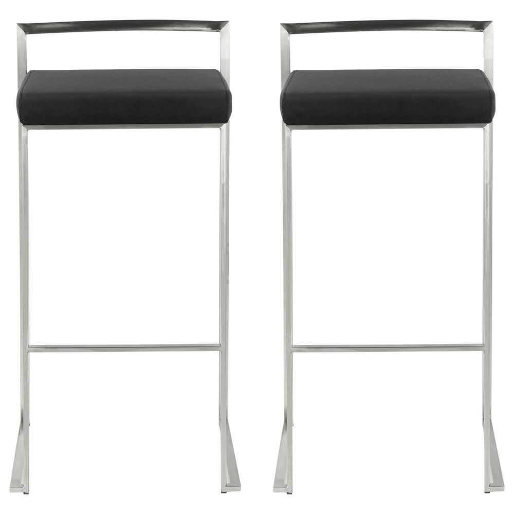 Lumisource Fuji Stackable Barstool with Black Velvet Cushion in Stainless Steel (Set of 2), , large