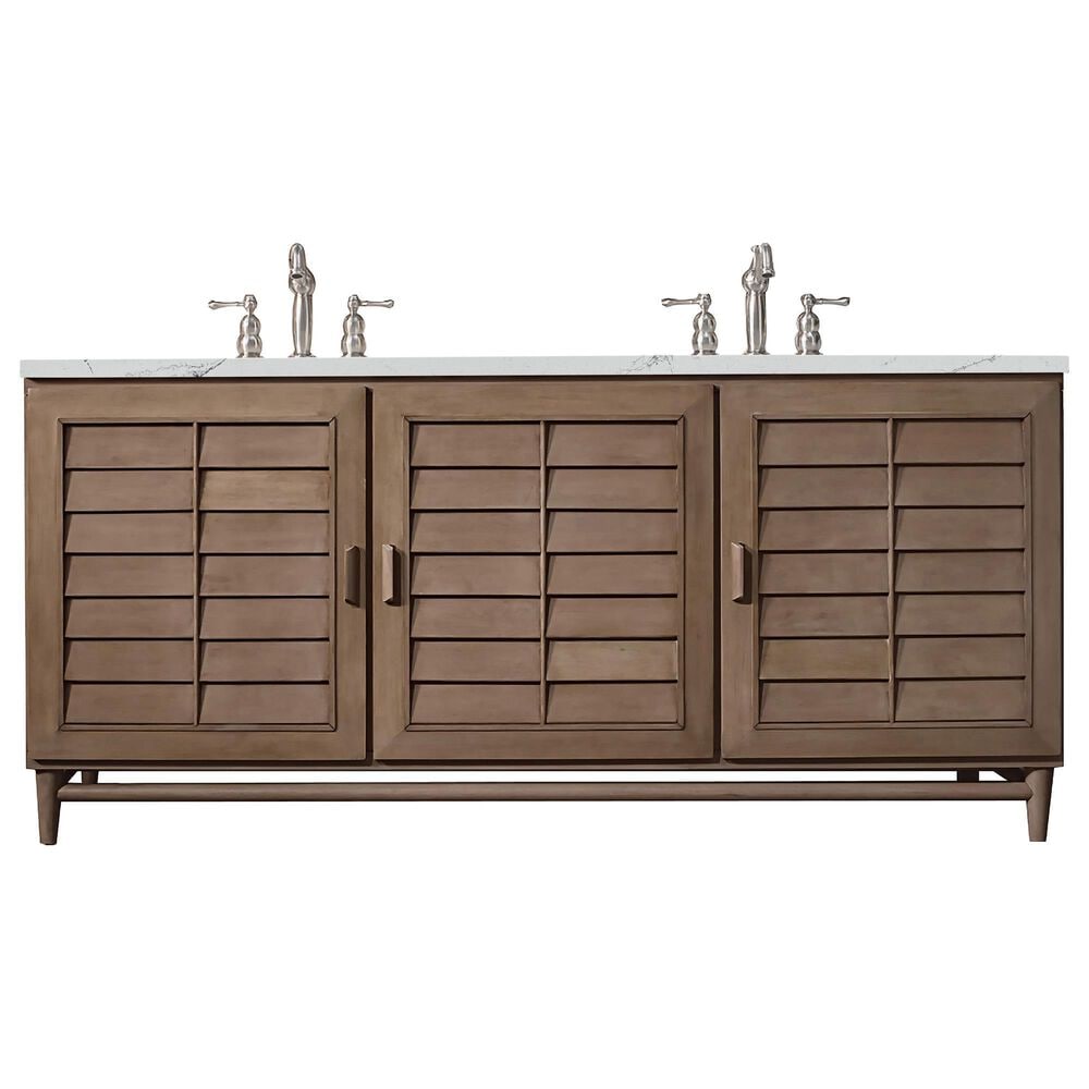 James Martin Vanities Portland 72" Double Bathroom Vanity in Whitewashed Walnut with 3 cm Ethereal Noctis Quartz Top and Rectangular Sinks, , large