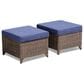 Hearth and Haven Patio Wicker Ottoman with Solid Weave Design in Blue (Set of 2), , large