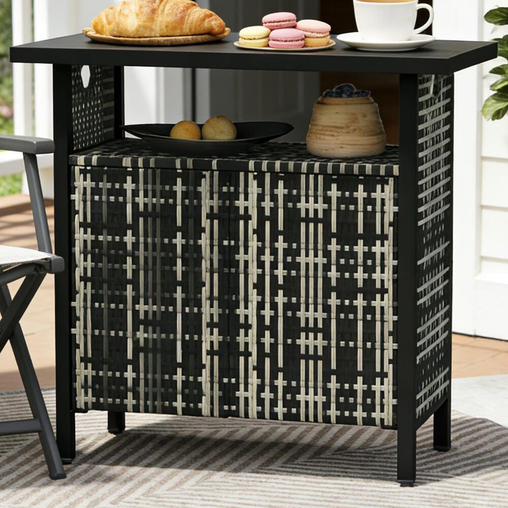 Hearth and Haven Patio Bar Table with Cabinet in Mixed Gray, , large