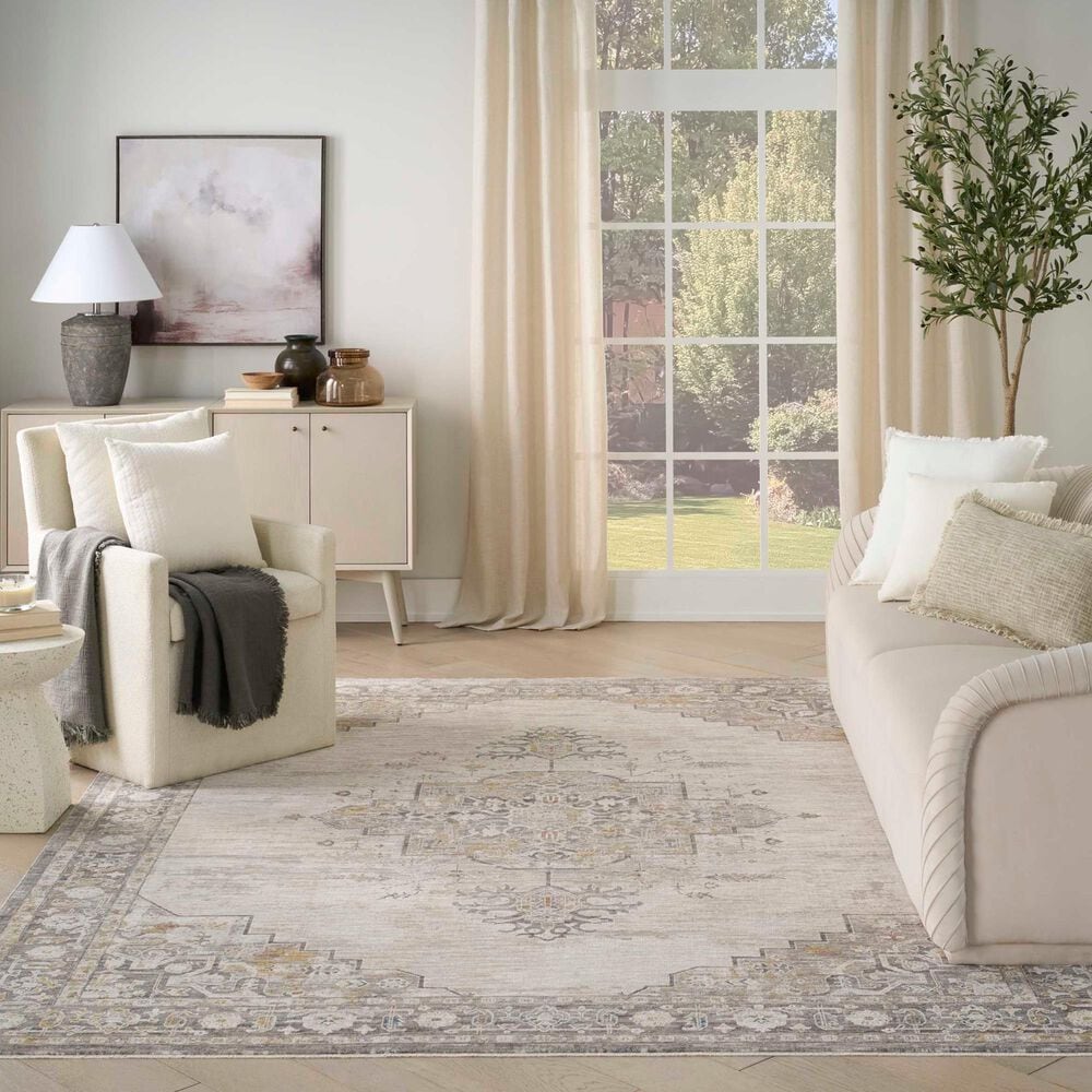 Nourison Antique Fusion Ivory and Charcoal 3'11" x 5'10" Area Rug, , large