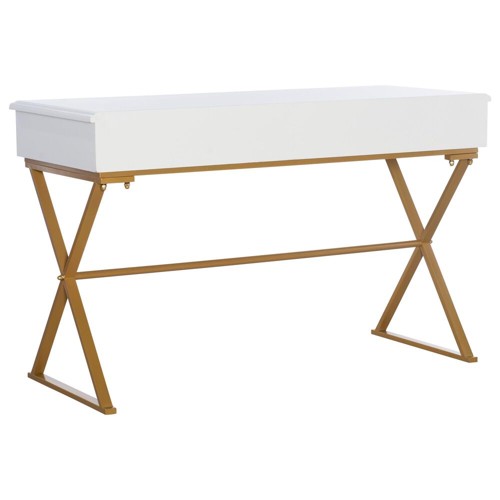 Linon Home Decor Campaign 2-Drawer Desk in White and Gold, , large