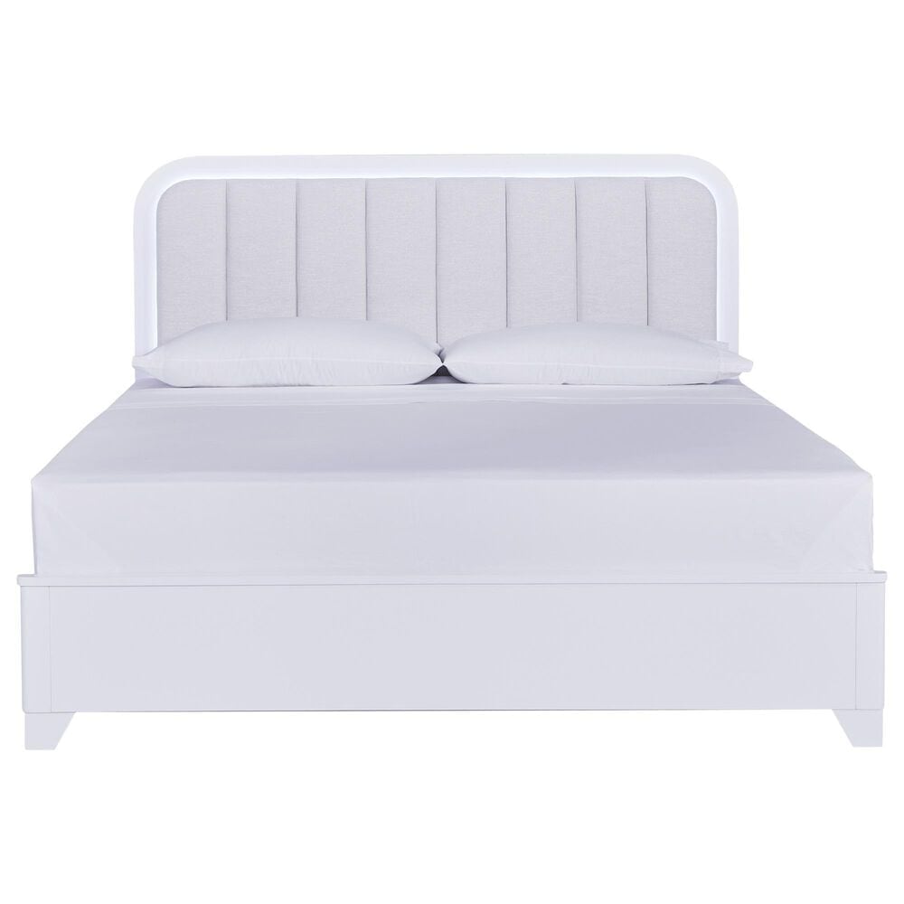 Ashley Jarlee Queen Upholstered Platform Bed in White with Lighting, , large