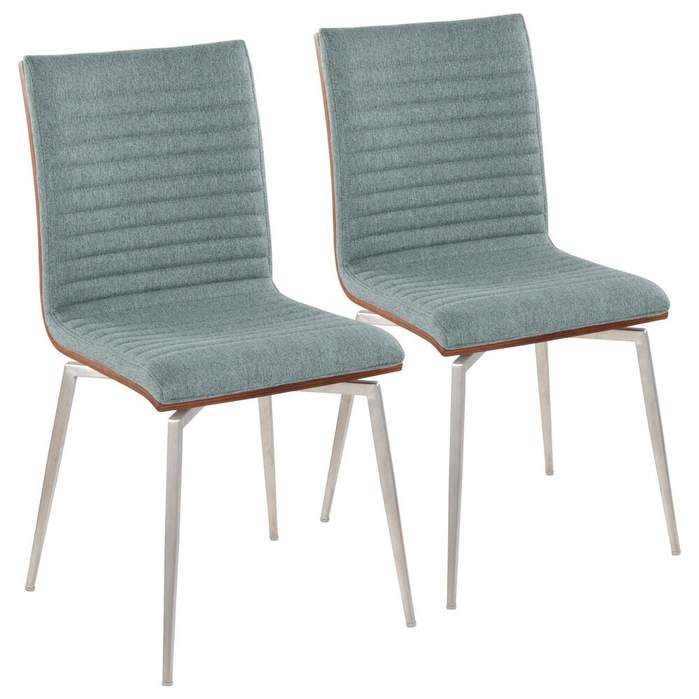 Lumisource Mason Contemporary Dining/accent Chair with Swivel in Stainless Steel, Walnut Wood, and Green Fabric - Set of 2, , large