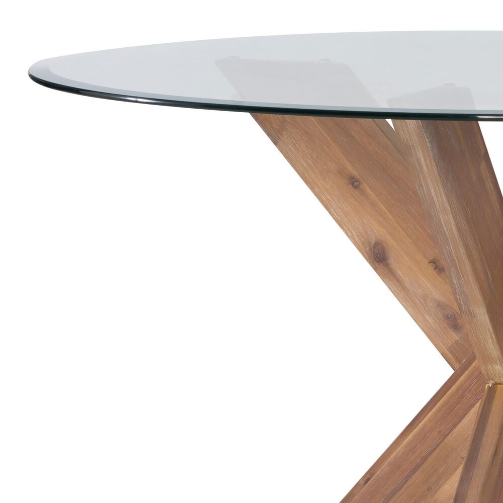 Linon Home Decor Adler X-Base Dining Table with Glass Top in Natural and Clear - Table Only, , large
