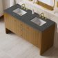 James Martin Hudson 60" Double Bathroom Vanity in Honey Oak with 3 cm Parisien Bleu Silestone Top and Rectangular Sinks, , large