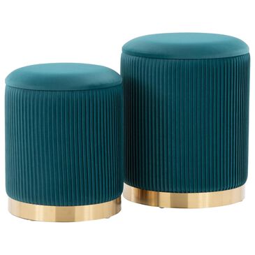 Lumisource Marla 2-Piece Nesting Pleated Ottoman Set Peacock Teal, , large