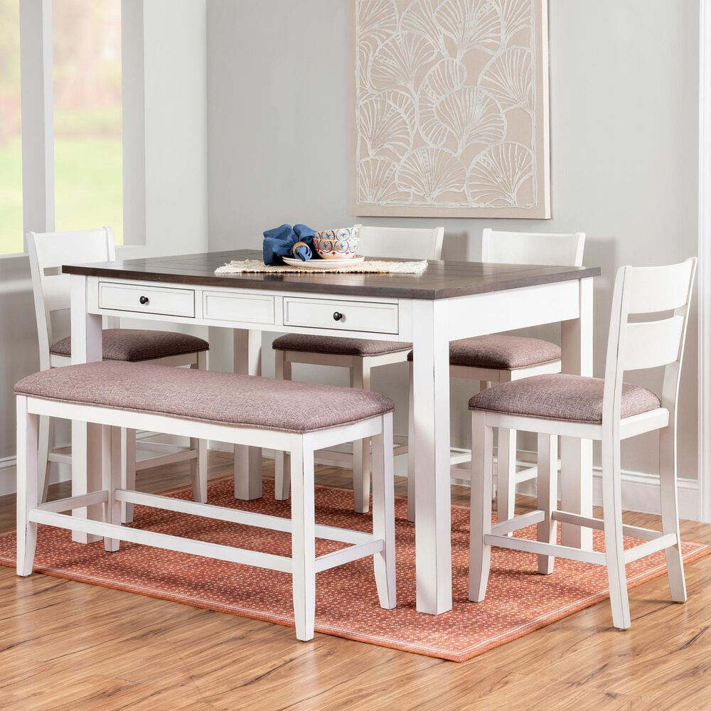 Linon Home Decor Meretta 6-Piece Counter Height Dining Set in Antique White and Natural, , large