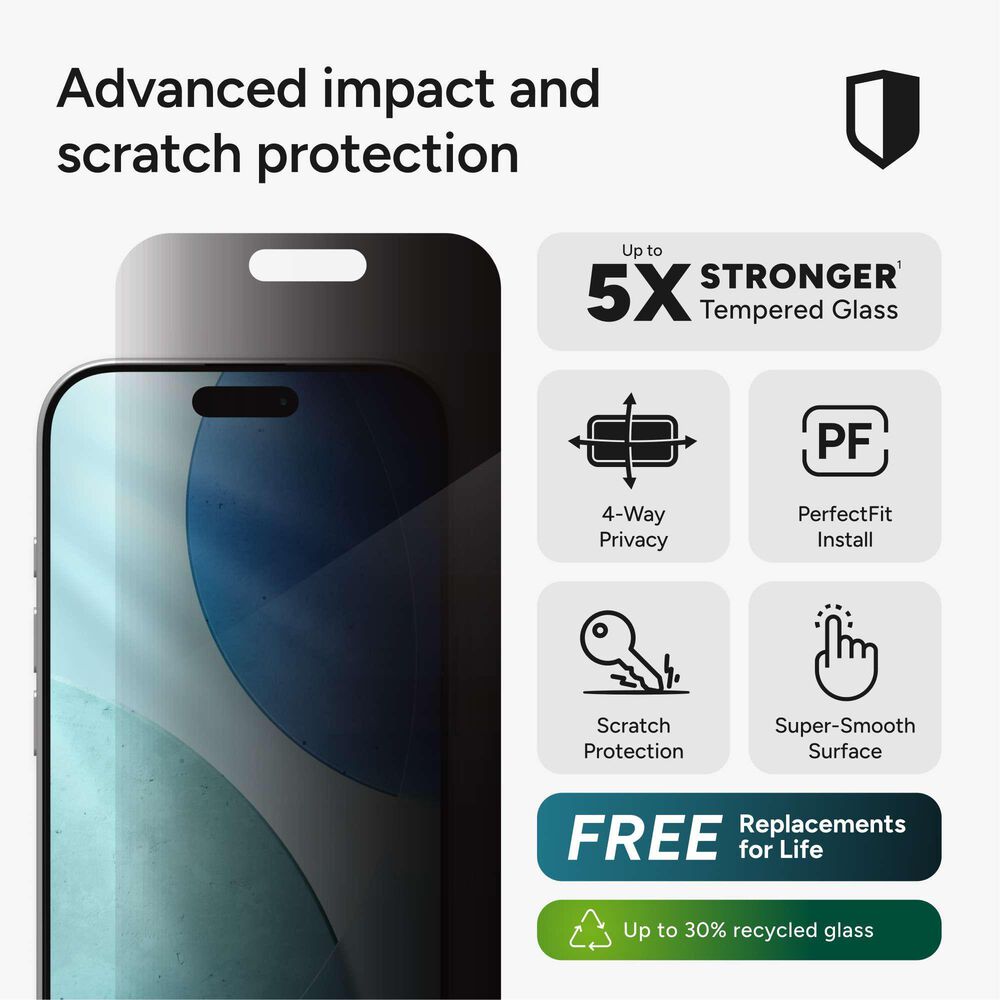 Zagg InvisibleShield XTR Privacy Glass Screen Protector for Apple iPhone 17 in Clear, , large