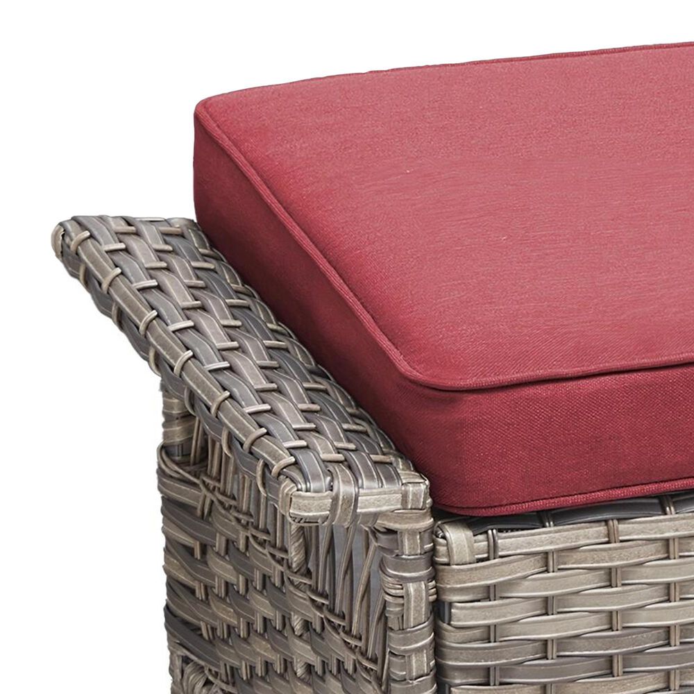 Sunwell Garden Ottoman with Red Cushion and Widened Armrest in Gray (Set of 2), , large