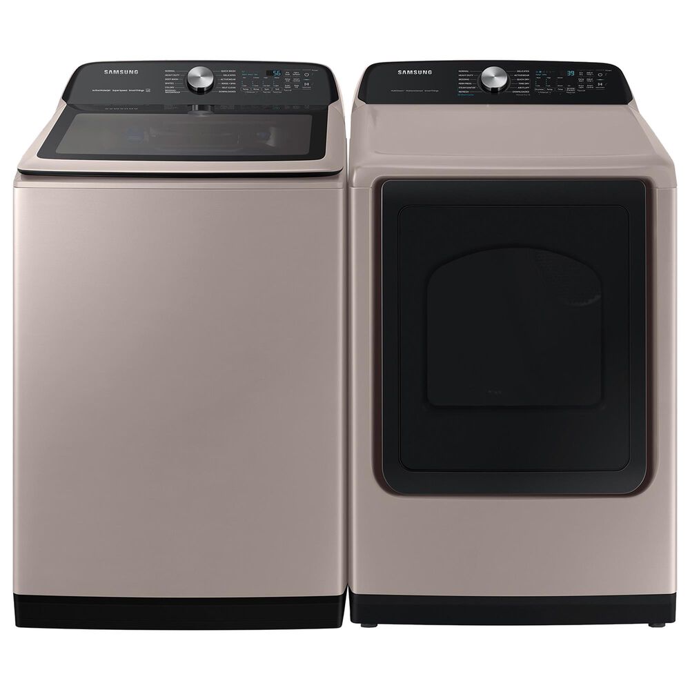 Samsung 5.1 Cu. Ft. Smart Top Load Agitator Washer and 7.4 Cu. Ft. Electric Dryer in Champagne, , large