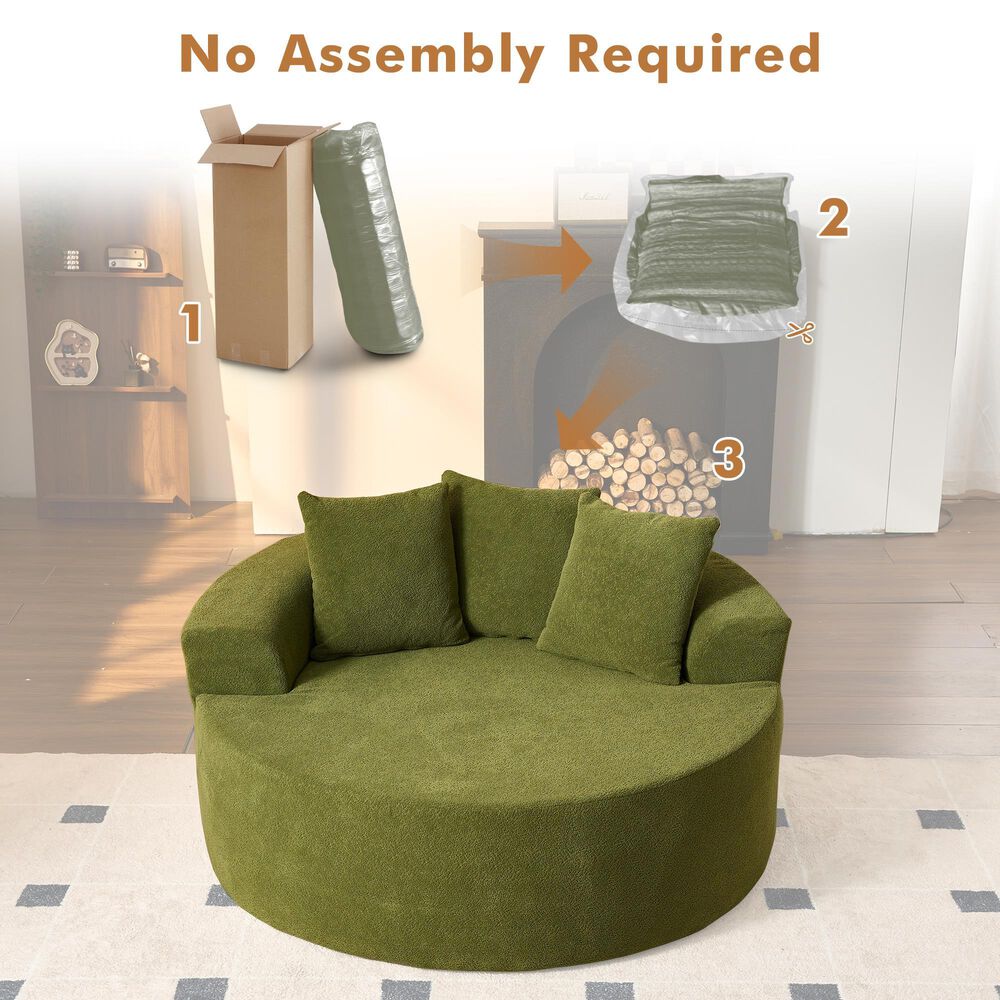 HOMLUX 59" Plush Corduroy Round Chair in Green, , large