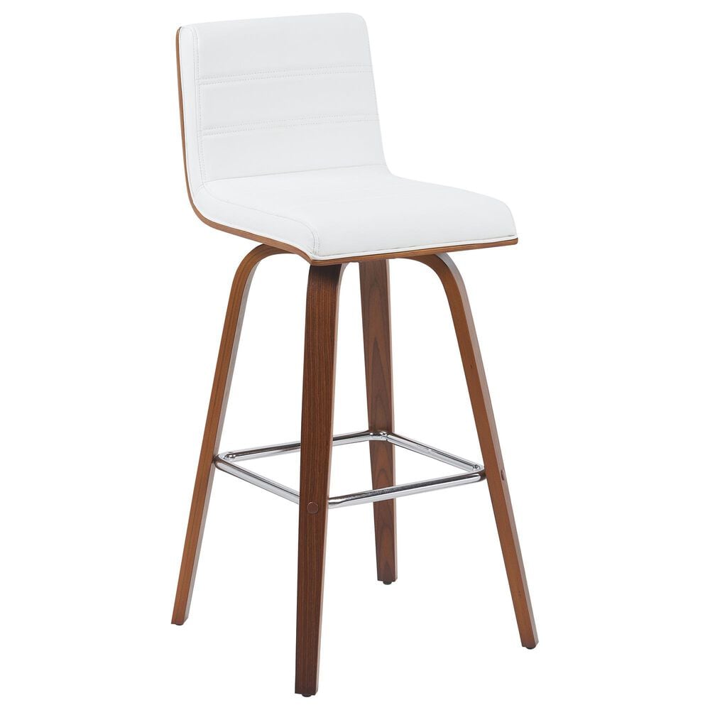 Armen Living Vienna Swivel Bar Height Stool with Snow White Upholstery in Walnut, , large