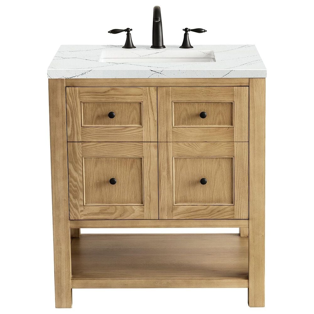 James Martin Vanities Breckenridge 30" Single Bathroom Vanity in Light Natural Oak with 3 cm Ethereal Noctis Quartz Top and Rectangular Sink, , large