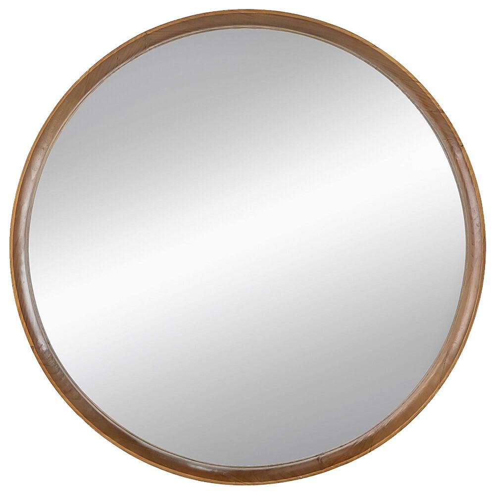 A&B Home Round Wall Mirror in Brown, , large