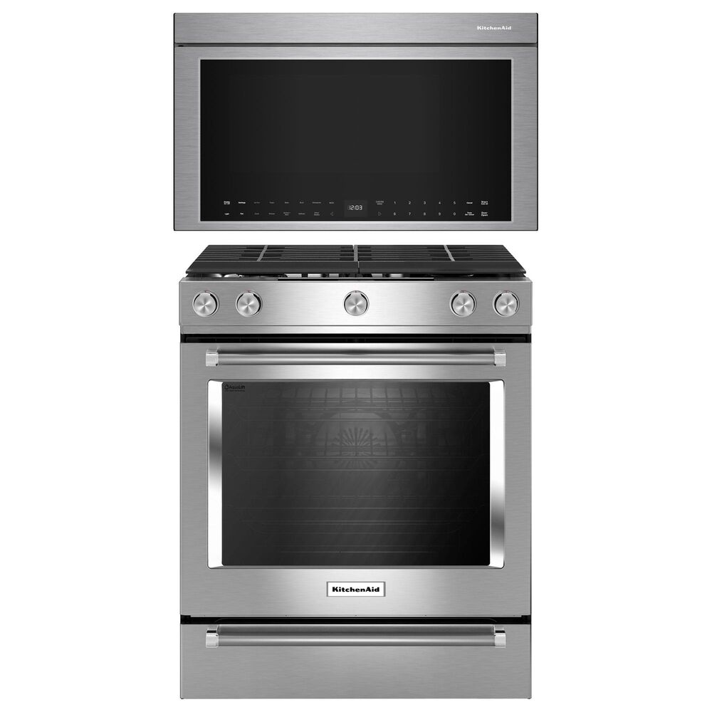 KitchenAid 2-Piece Kitchen Package with 5.8 Cu. Ft. Slide-In Gas Range and 1.1 Cu. Ft. Over-The-Range Microwave Oven in Stainless Steel, , large