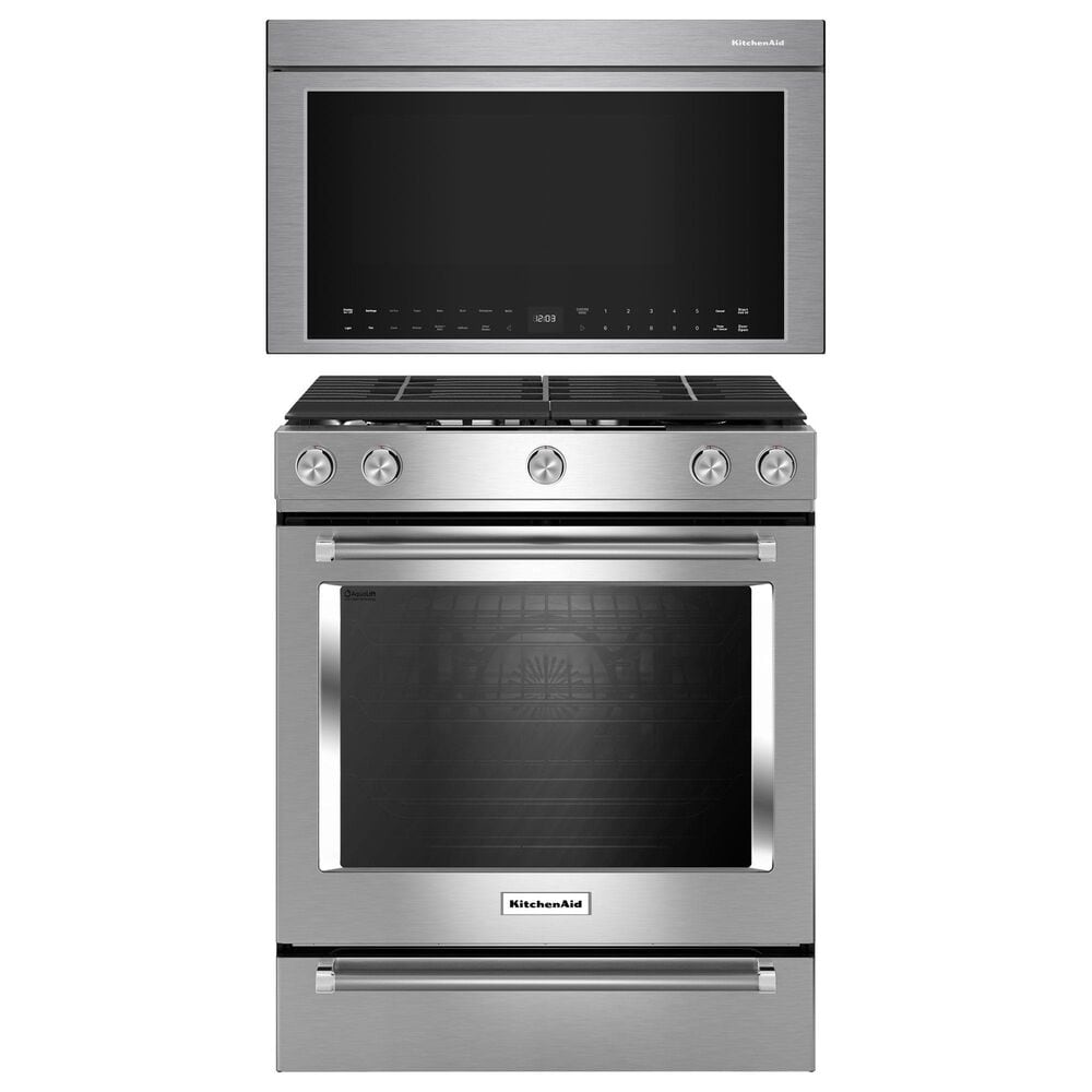 KitchenAid 2-Piece Kitchen Package with 5.8 Cu. Ft. Slide-In Gas Range and 1.1 Cu. Ft. Over-The-Range Microwave Oven in Stainless Steel, , large