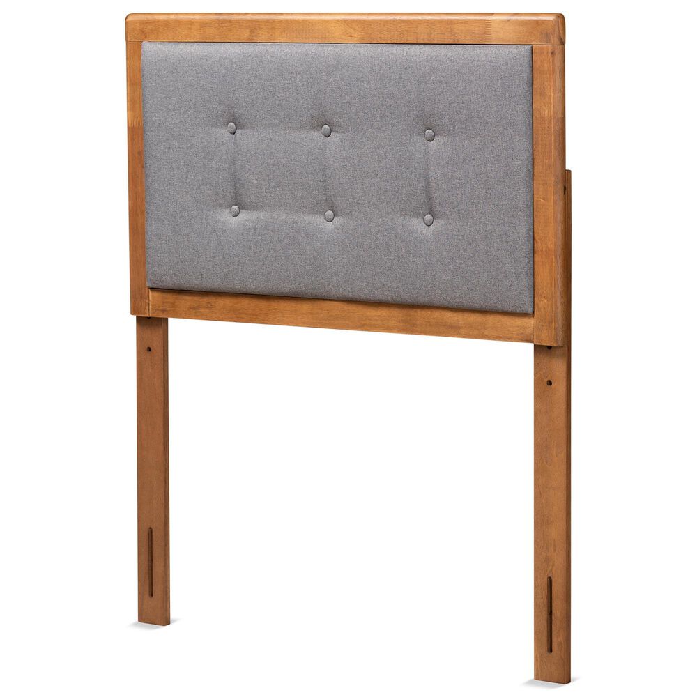 Baxton Studio Sarine Twin Panel Headboard with Dark Grey Upholstered in Walnut Brown, , large