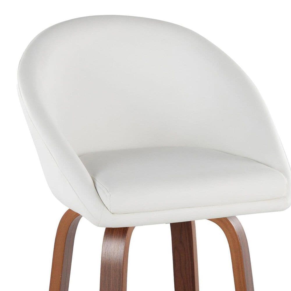 LumiSource Matisse 30" Swivel Barstool with White Faux Leather Upholstery in Walnut and Black (Set of 2), , large