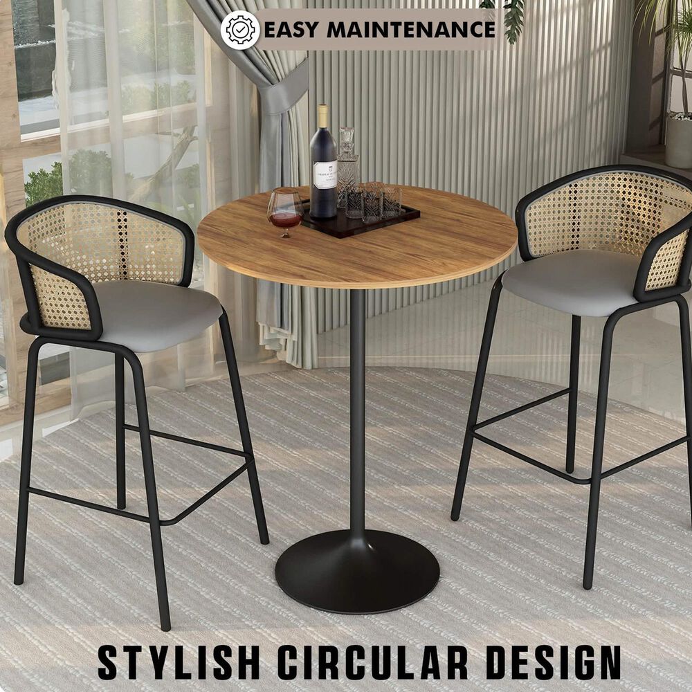 Leisuremod LeisureMod Verve Collection Modern Bar Height Table Black Base with 36 Round Cognac Brown MDF Top, , large