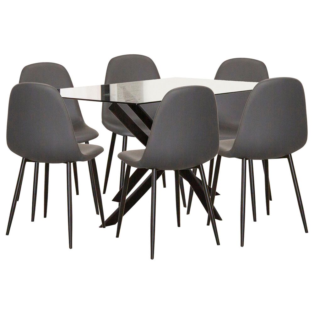 Sunset Lena 7-Piece Rectangular Dining Set in Clear and Matte Black, , large