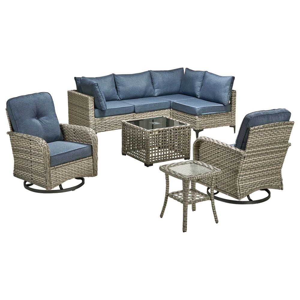 HOMLUX 8-Piece Outdoor Modular Sofa Conversation Set in Denim Blue, , large