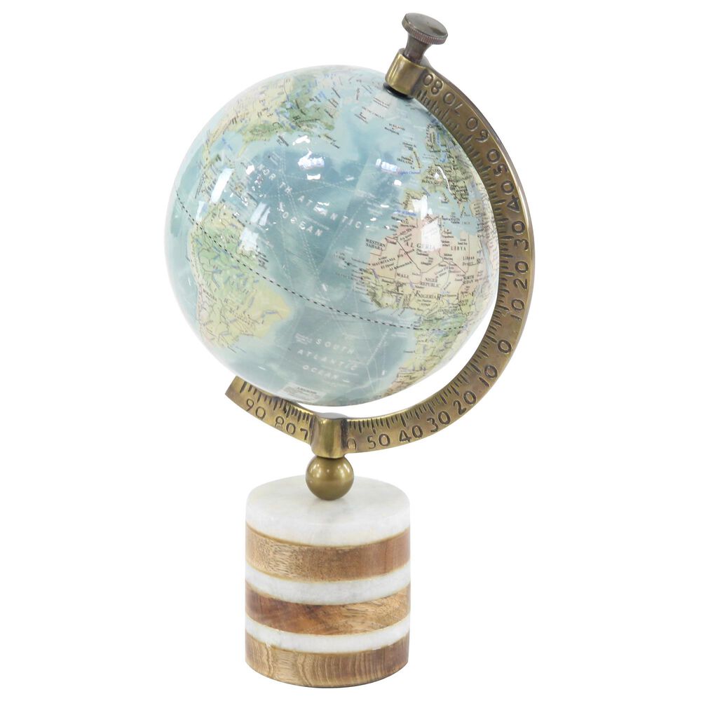 Maple and Jade 8&quot; x 16&quot; Globe in Turquoise, Green, Brass and Natural, , large