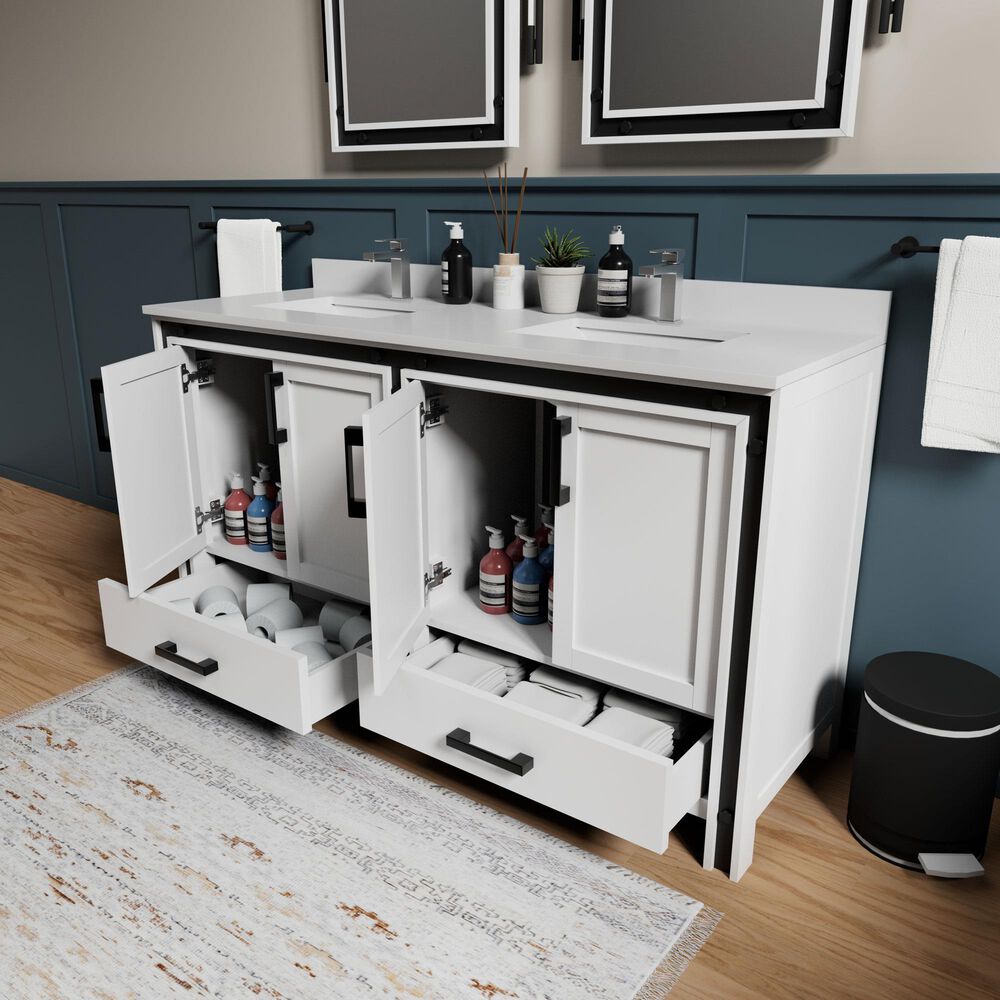Lexora Home Ziva 60" Double Bathroom Vanity in White with 2 cm White Quartz Top and Rectangular Sinks, , large