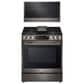 LG 2-Piece Kitchen Package with 6.3 Cu. Ft. Gas Range and 2.1 Cu. Ft. Over-the-Range Microwave in Print Proof Black Stainless Steel, , large