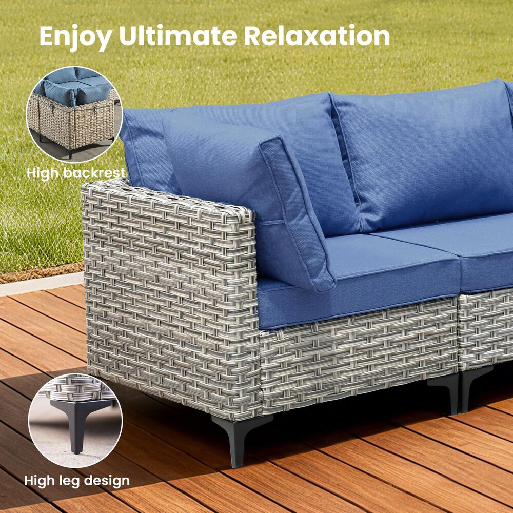 HOMLUX 11-Piece Outdoor Modular Sofa Conversation Set in Denim Blue, , large