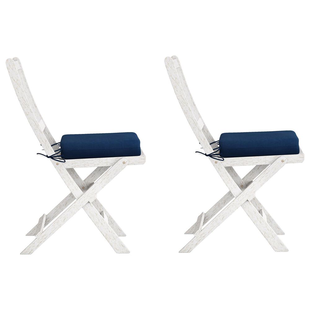 CorLiving Miramar Patio Folding Chair in White/Navy Blue &#40;Set of 2&#41;, , large