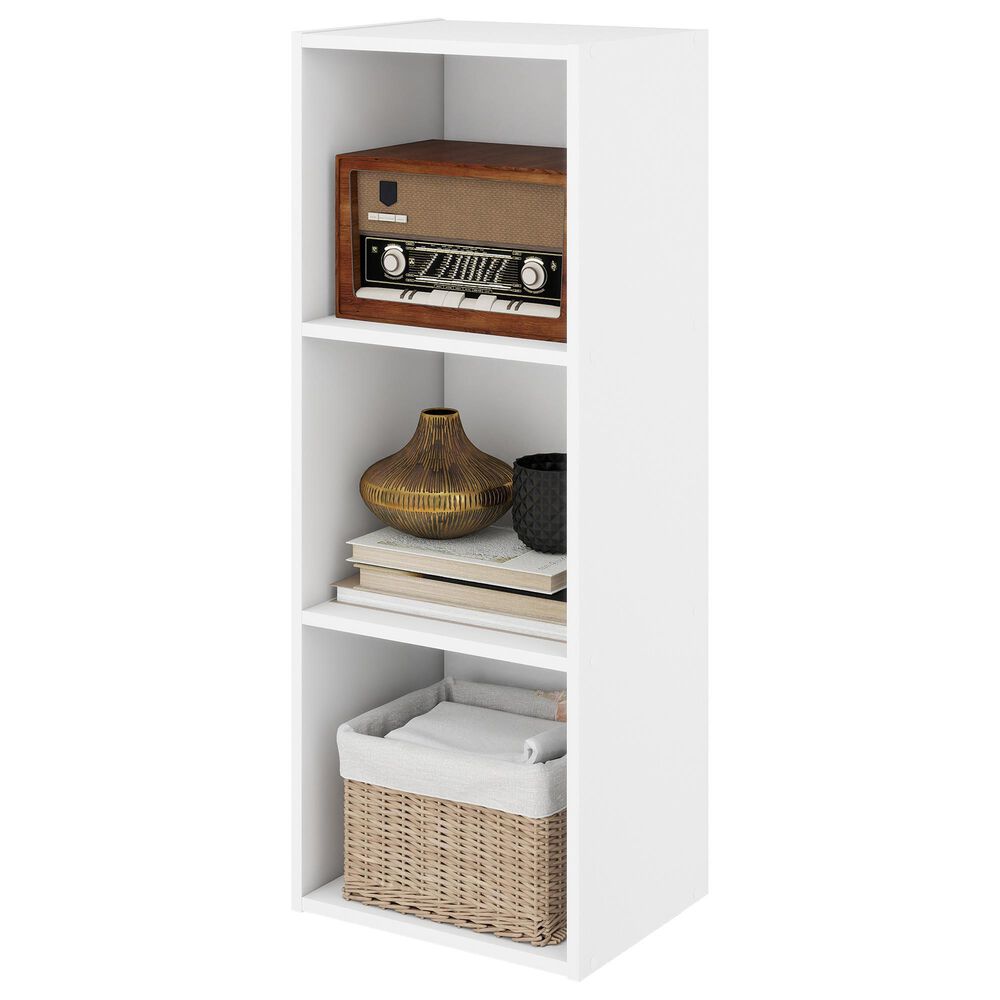 HOMLUX 3-Tier Bookcase with Decorative Open Shelves in White, , large