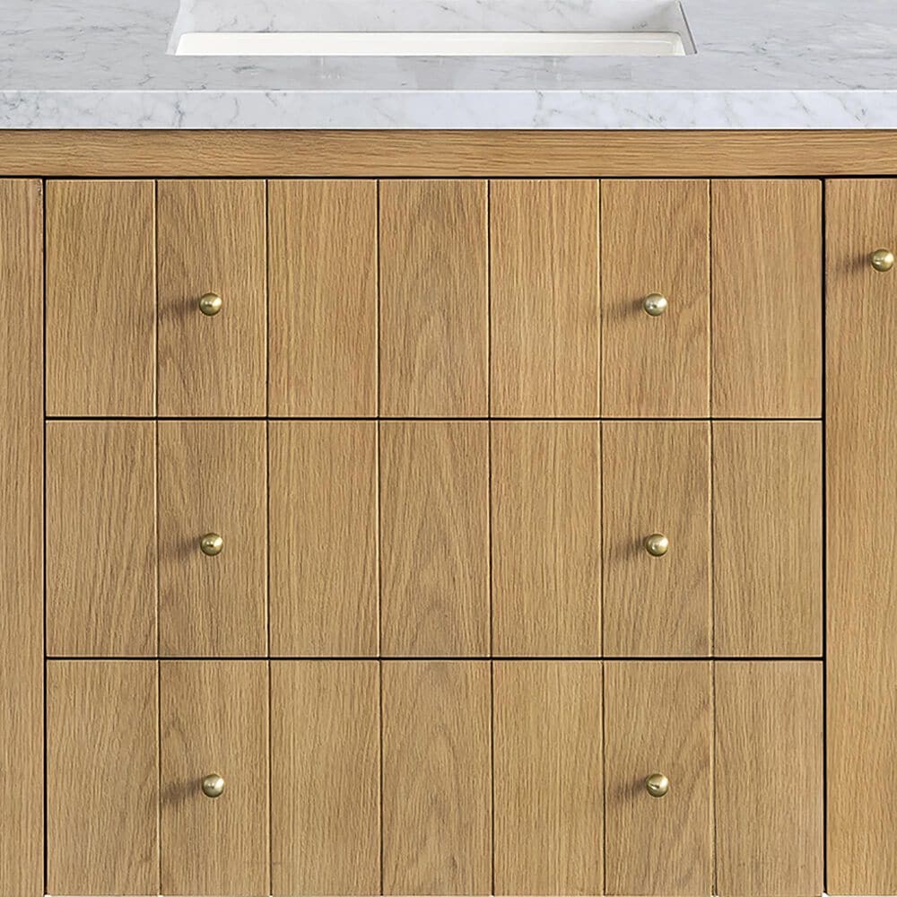 James Martin Vanities Hudson 60&quot; Single Bathroom Vanity in Light Natural Oak with 3 cm Carrara White Marble Top and Rectangular Sink, , large