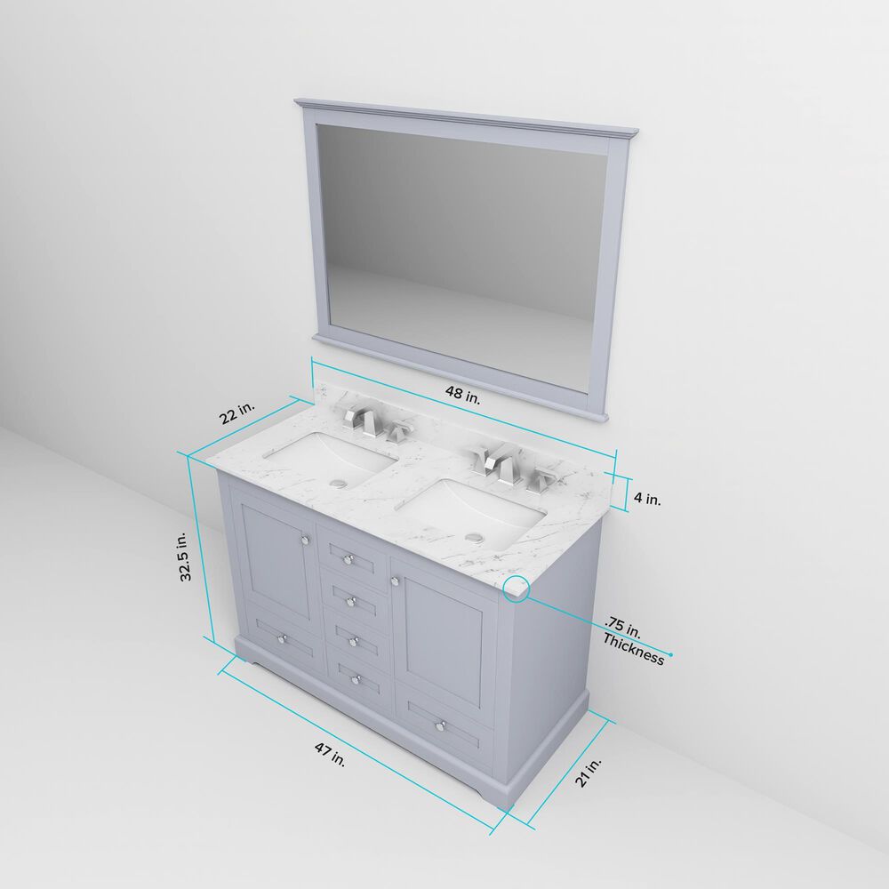 Lexora Home Dukes 48&quot; Double Bathroom Vanity in Dark Grey with 2 cm White Carrara Marble Top and Rectangular Sinks, , large
