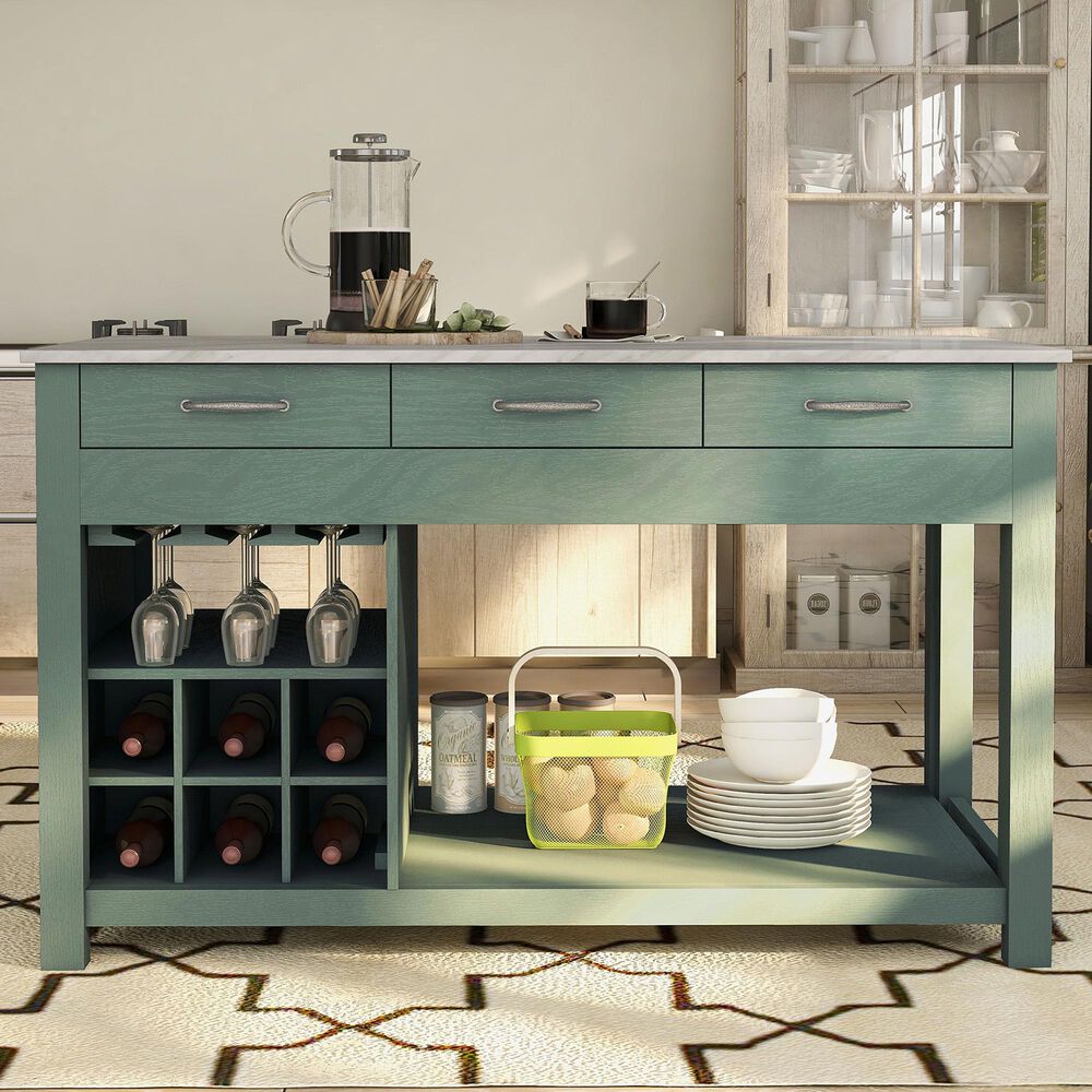 Furniture of America Kling Kitchen Island in Green and White, , large