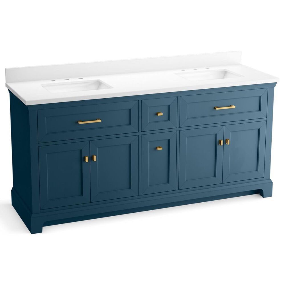 Kohler Charlemont 72" Double Bathroom Vanity in Tidal Blue with 3 cm White Quartz Top and Rectangular Sinks, , large