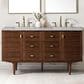 James Martin Vanities Amberly 60" Double Bathroom Vanity in Mid-Century Walnut with 3 cm Victorian Silver Quartz Top and Rectangular Sinks, , large