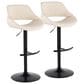 LumiSource Fabrico Swivel Adjustable Bar Stool with Cream Faux Leather Upholstery and Rounded T Footrest in Black (Set of 2), , large