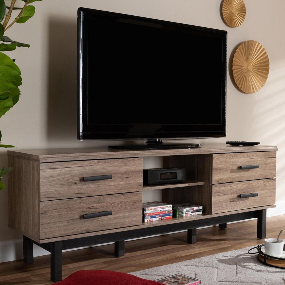 Baxton Studio Arend 4-Drawer 63" TV Stand in Oak and Black, , large