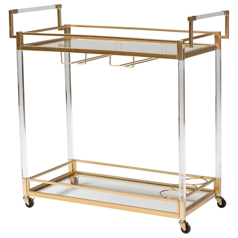 Baxton Studio Savannah 2-Tier Wine Cart in Gold and Clear, , large