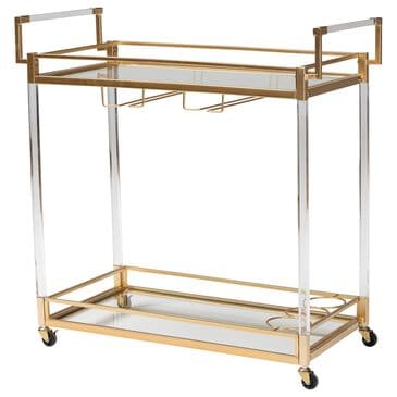 Baxton Studio Savannah 2-Tier Wine Cart in Gold and Clear, , large