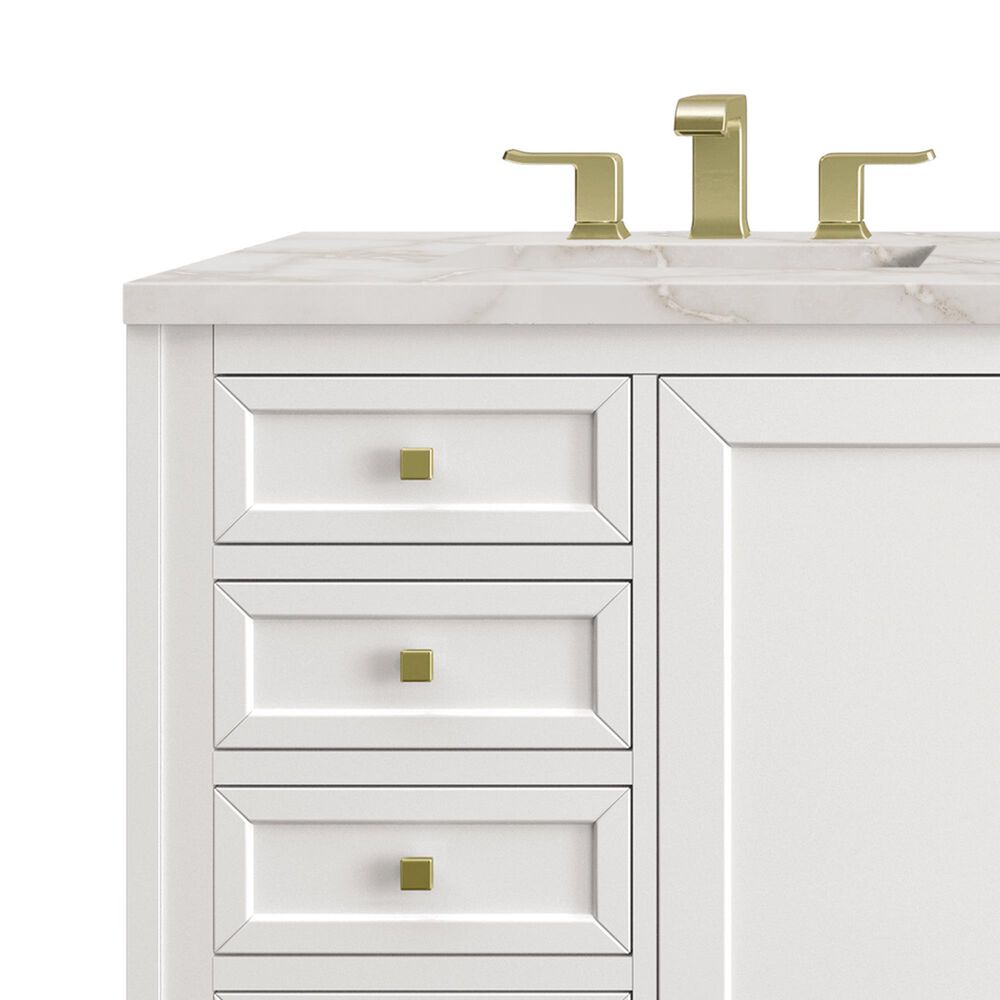 James Martin Vanities Chicago 60&quot; Double Bathroom Vanity in Glossy White with 3 cm Victorian Silver Quartz Top and Rectangular Sinks, , large